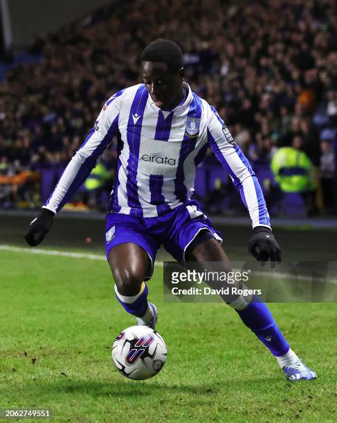 Djeidi Gassama of Sheffield Wednesday breaks with the ball during the Sky Bet Championship match between Sheffield Wednesday and Plymouth Argyle at...