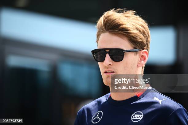 Logan Sargeant of United States and Williams walks in the Paddock during previews ahead of the F1 Grand Prix of Saudi Arabia at Jeddah Corniche...