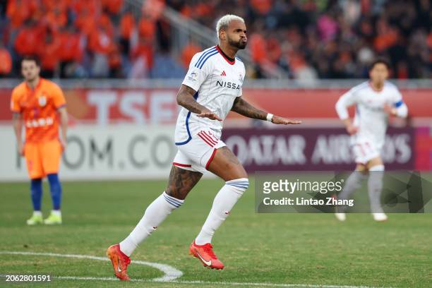 Anderson Lopes of Yokohama F.Marinos celebrates after scoring his team's first goal against Shandong Taishan during the first half of the AFC...