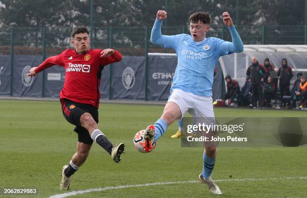 Gabriele Biancheri of Manchester United in action during the U18 Premier League match between Manchester City U18 and Manchester United U18 at Joie...