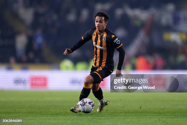 Fabio Carvalho of Hull City runs with the ball during the Sky Bet Championship match between Hull City and Birmingham City at MKM Stadium on March...