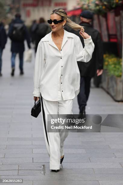 Ashley Roberts leaves Heart Breakfast Radio Studios on March 06, 2024 in London, England.