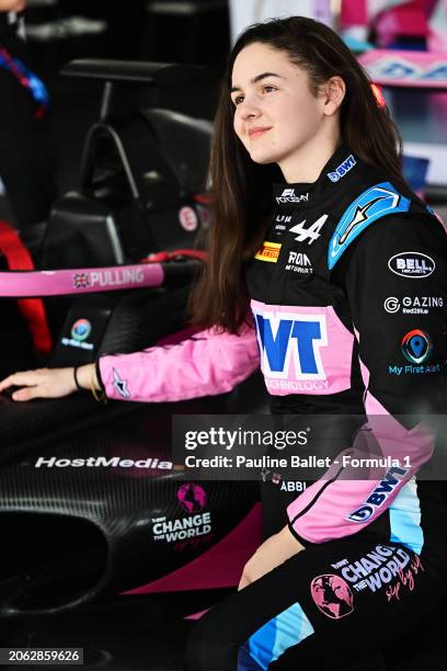 Abbi Pulling of Great Britain and Rodin Motorsport looks on in the Paddock prior to Round 1 Jeddah of the F1 Academy at Jeddah Corniche Circuit on...