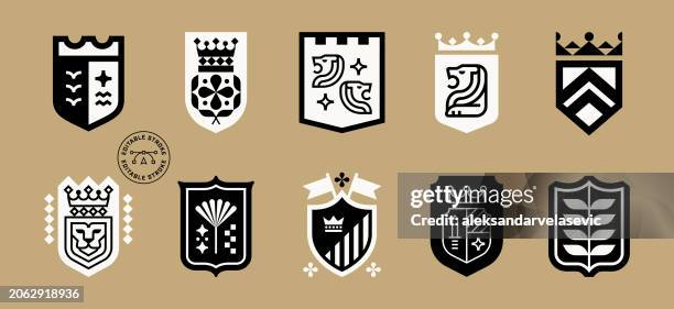 illustrations, cliparts, dessins animés et icônes de modern crest icons design elements - medieval crown