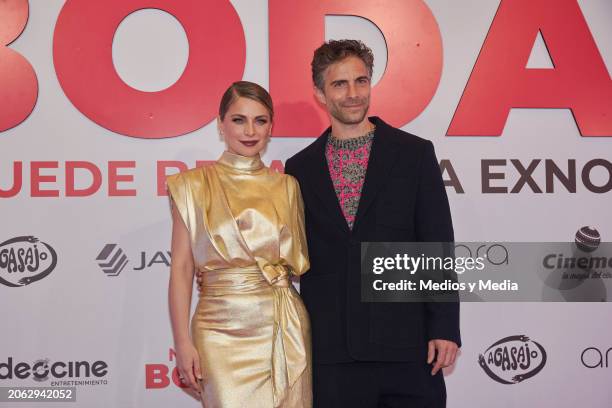 Ludwika Paleta and Osvaldo Benavides pose for a photo during a red carpet event at Cinemex Antara Polanco on March 5, 2024 in Mexico City, Mexico.