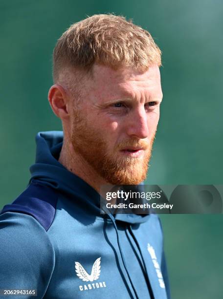 England captain Ben Stokes during a nets session at Himachal Pradesh Cricket Association Stadium on March 06, 2024 in Dharamsala, India.