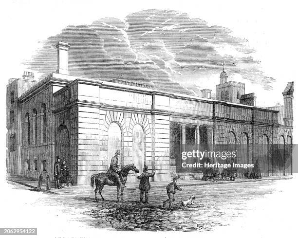 New Receiving Room at St. Bartholomew's Hospital, West Smithfield, [London], 1862. The '...new hall or receiving-room...is seen externally as a...