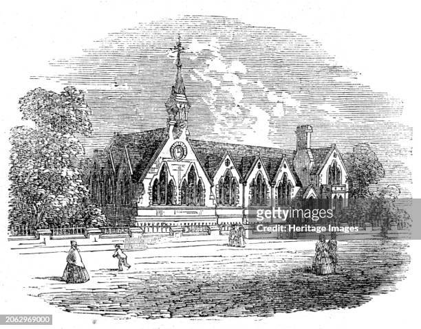 New schools at Long Ashton, near Bristol, 1862. 'The new parochial schools building comprises a boys' and girls' school, with two fine classrooms,...
