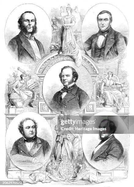 The Commissioners of the International Exhibition of 1862. Top row: the Duke of Buckingham, Mr. Thomas Baring; centre: Earl Granville; bottom row:...