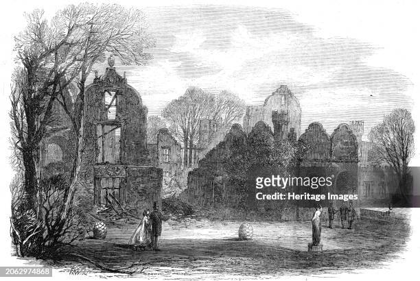 The late fire at Campden House [Kensington]: view of the garden front, showing the remains of the theatre, 1862. 'On the morning of Sunday week...a...