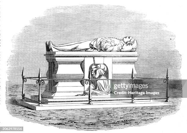 New monument erected over the grave of John Bunyan in Bunhill-Fields Burial-ground, City-Road, [London], 1862. 'The length of the foundation-stone is...