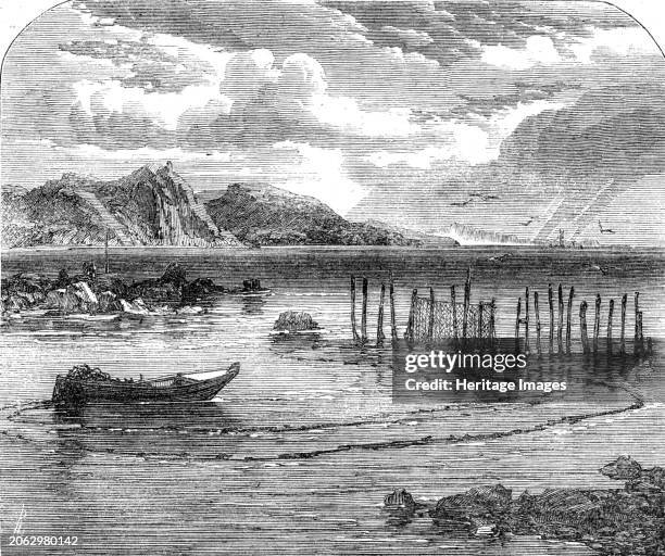 Salmon-fishing on the River Tay: the stake-net, 1862. The Tay, which is the longest river in Scotland, is internationally renowned for its salmon...