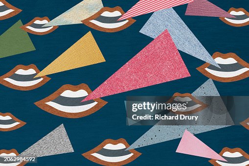 Many open mouths with speech triangles Many open mouths with speech triangles