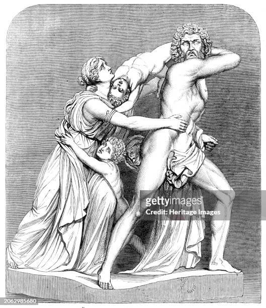 The International Exhibition: marble group by Flaxman - "The Fury of Athamas - Ino Endeavouring to Rescue her Children from Destruction by their...