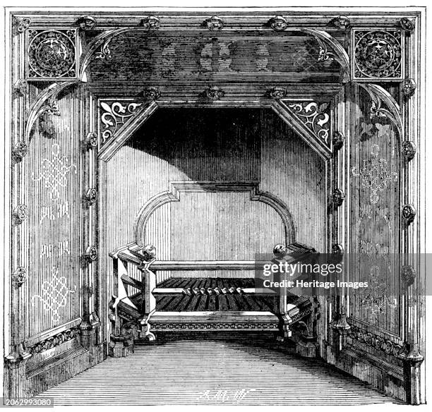 The International Exhibition - stove by Messrs. Stuart and Smith, of Sheffield, 1862. 'The stove which we engrave is one of considerable beauty; for,...