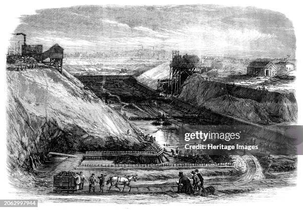 Dock in course of construction at Boulogne, [France], 1862. 'The entire dock, including the sluice-entrance, will cover nearly seventy English...