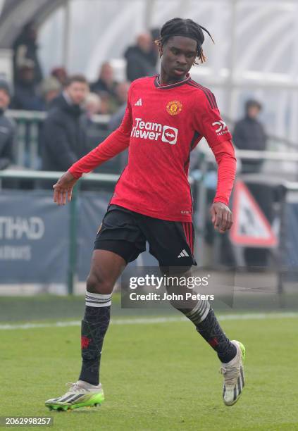 Jaydan Kamason of Manchester United U18s in action during the U18 Premier League match between Manchester City U18 and Manchester United U18 at Joie...