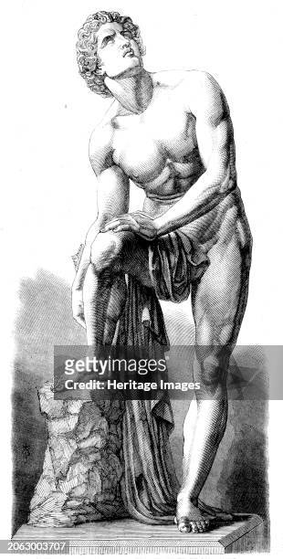 The International Exhibition: "The Wounded Achilles", a plaster statue, by Carl Cauer, 1862. 'The action of Achilles endeavouring to extract the...
