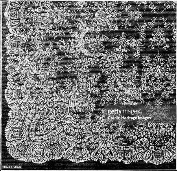 The International Exhibition: Pusher lace shawl, by Messrs. Reckless and Hickling, 1862. 'The firm of Reckless and Hickling, of Nottingham, one of...