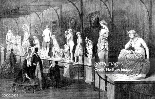 The International Exhibition: the Roman Court, 1862. 'The first statue on the right is the famous "Sibylla Libyca" of Story...Her ornaments are...