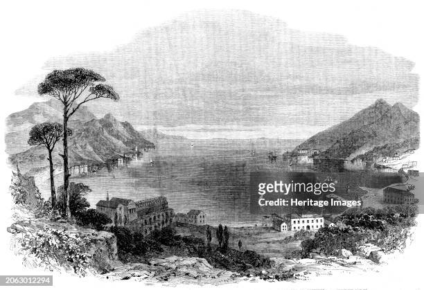 View of the Gulf of Spezia [in Italy]: showing the house at Varignano in which Garibaldi is confined, 1862. 'The Gulf of Spezia...takes its name from...