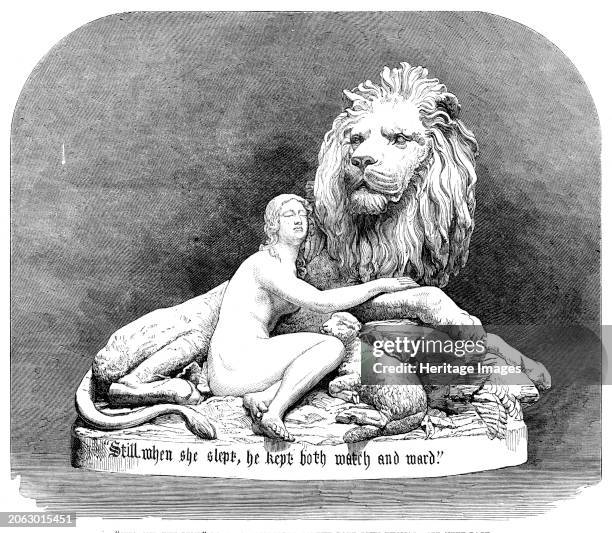 The International Exhibition: "Una and the Lion", in metal, modelled by the late John Thomas, 1862. 'We here engrave one of the best works by the...