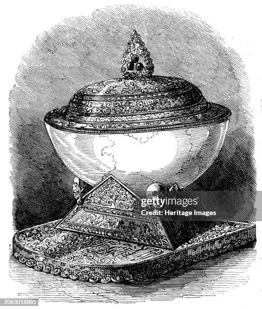 The International Exhibition: drinking-cup formed from a human skull, in the Chinese Court, 1862. 'This object...was taken from the Summer Palace of...