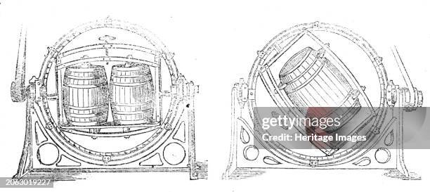 The International Exhibition: Robinson's cask-cleaning machine, 1862. A '...machine...especially adapted for breweries and vinegar and chemical...