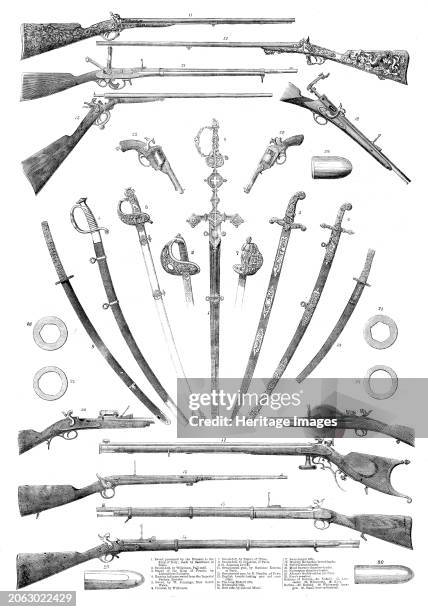 Small arms in the International Exhibition, 1862. '1. Sword presented by the Romans to the King of Italy; made by Castallani of Rome; 2. Sword-hilt...