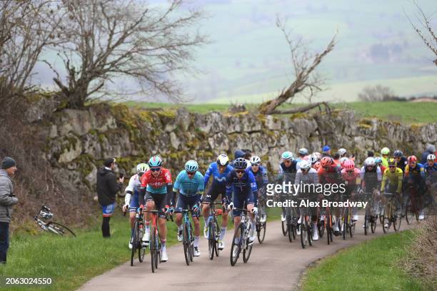Brent Van Moer of Belgium and Team Lotto Dstny, Jon Barrenetxea of Spain and Movistar Team and Quentin Pacher of France and Team Groupama - FDJ lead...