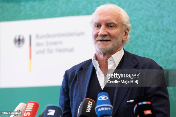 Sporting director Rudi Völler attends at "100-Day Countdown Event To UEFA EURO 2024" event on March 06, 2024 in Berlin, Germany. Germany will host...