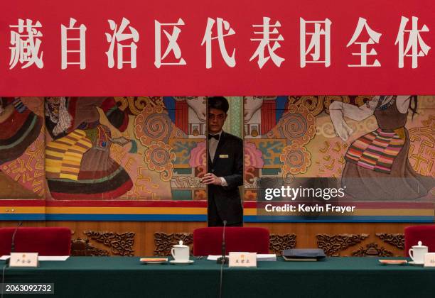 General atmosphere before the start of the Tibet delegation meeting of the National Peoples Congress at the Great Hall of the People on March 6, 2024...