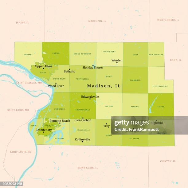 il madison county vector map green - madison county illinois stock illustrations