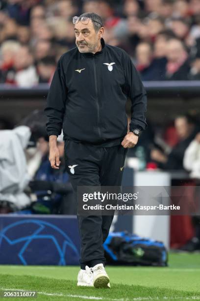 Maurizio Sarri, Head coach of SS Lazio reacts during the UEFA Champions League 2023/24 round of 16 second leg match between FC Bayern München and SS...