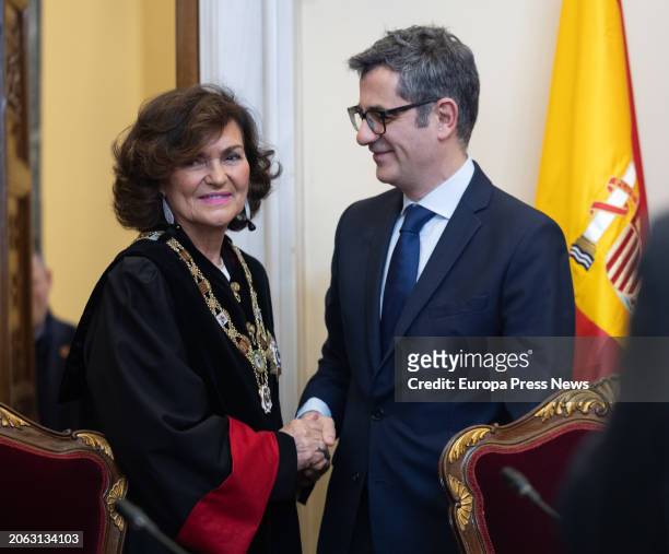The Minister of the Presidency, Justice and Relations with the Courts, Felix Bolaños, and the new president of the Council of State, Carmen Calvo,...
