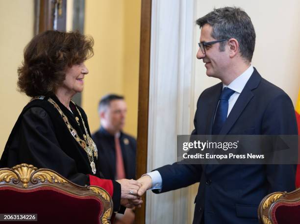 The Minister of the Presidency, Justice and Relations with the Courts, Felix Bolaños, and the new president of the Council of State, Carmen Calvo,...