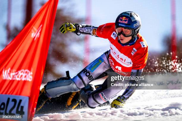 March 2024, North Rhine-Westphalia, Winterberg: Snowboard, World Cup, women, qualification parallel slalom: Ester Ledecka from the Czech Republic...