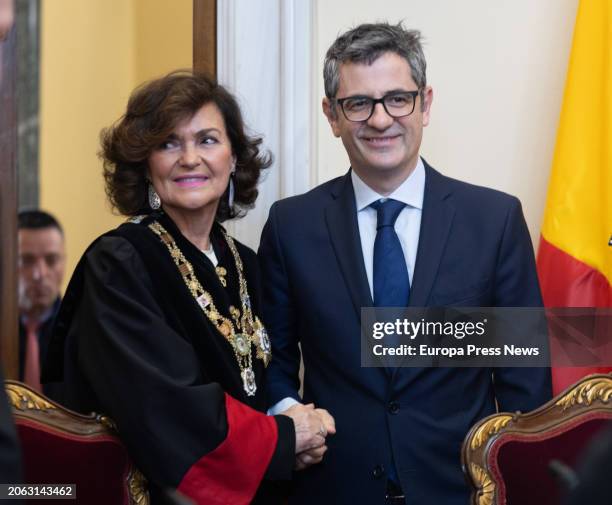 The Minister of the Presidency, Justice and Relations with the Courts, Felix Bolaños, and the new president of the Council of State, Carmen Calvo,...