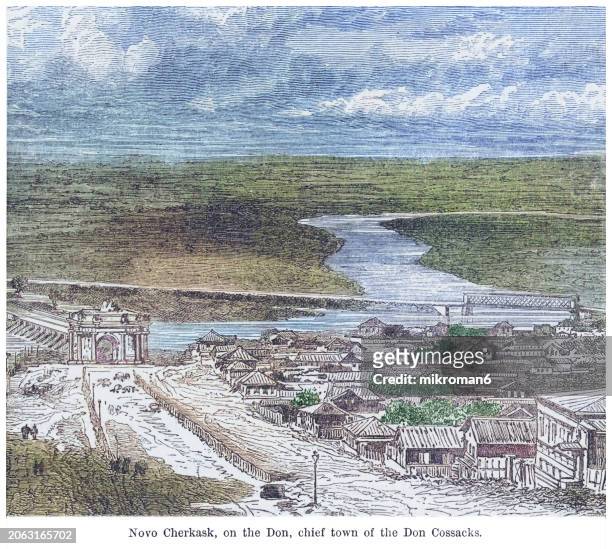 old engraved illustration of novocherkassk, a city in rostov oblast, russia (the cultural capital of the cossacks, and as the official capital of the don cossacks) - czar stock pictures, royalty-free photos & images