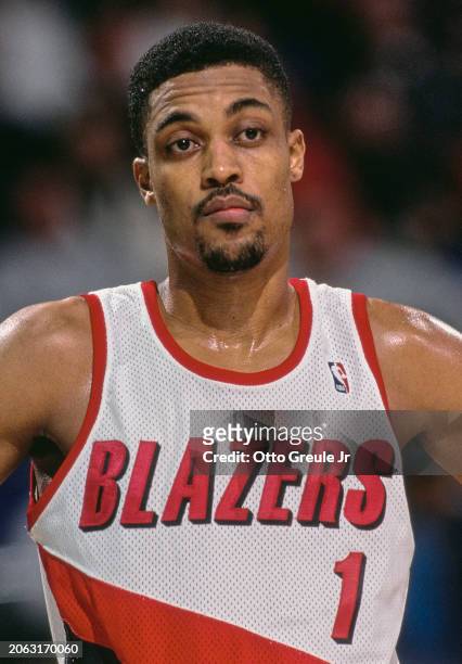 Portrait of Rod Strickland, Point Guard and Shooting Guard for the Portland Trail Blazers during the NBA Pacific Division basketball game against the...