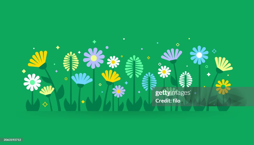 Spring Flowers Modern Growing Green Background
