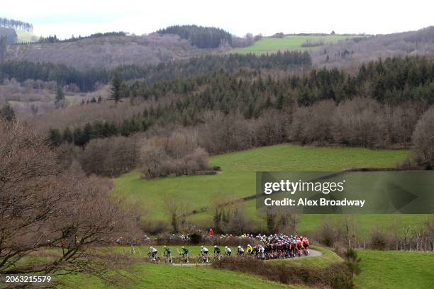 Brandon Mcnulty of The United States - Yellow Leader Jersey, Finn Fisher-Black of New Zealand and UAE Team Emirates - White Best Young Rider Jersey...