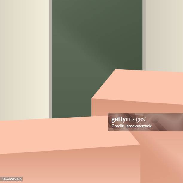 3d background products minimal podium scene with the geometric platform. - green plain studio background stock illustrations