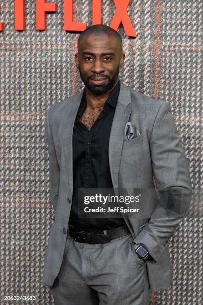 Mark Ebulue attends the UK Series Global Premiere of "The Gentlemen" at the Theatre Royal Drury Lane on March 05, 2024 in London, England.