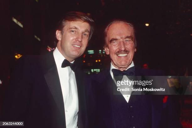Portrait of American son and father real estate developers Donald Trump and Fred Trump as they attend a book release party to celebrate 'Trump: The...