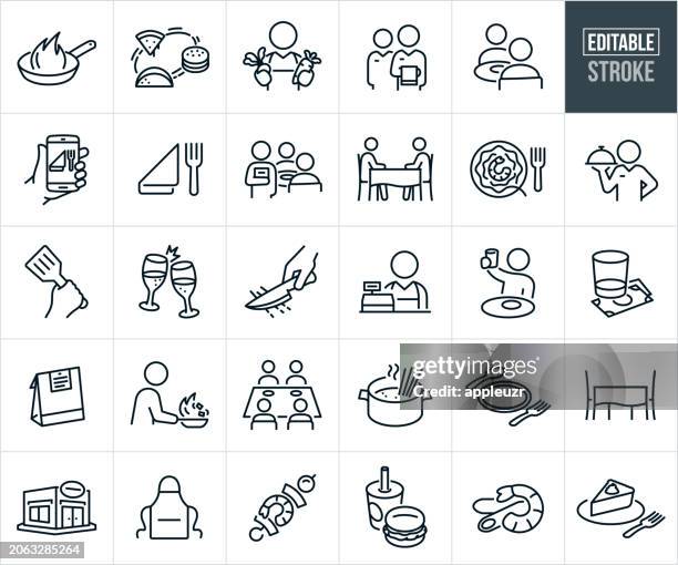 dining out thin line icons - editable stroke - dining friends stock illustrations