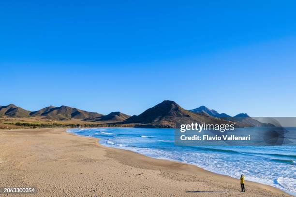 playa de los genoveses, one of the beautiful beaches in the cabo de gata-níjar nature reserve - spain - nature park stock pictures, royalty-free photos & images