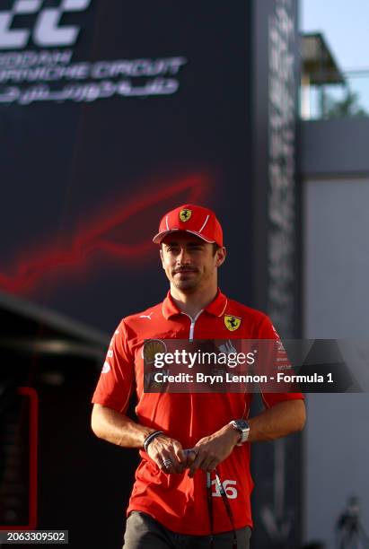 Charles Leclerc of Monaco and Ferrari walks in the Paddock during previews ahead of the F1 Grand Prix of Saudi Arabia at Jeddah Corniche Circuit on...