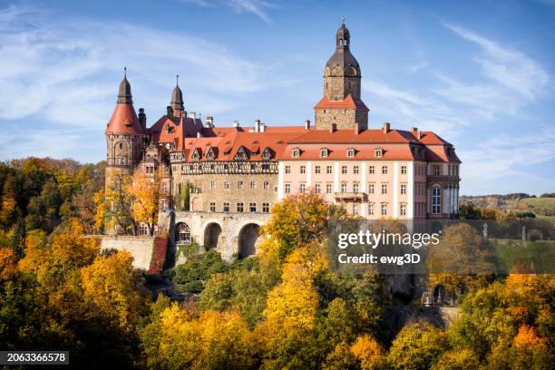 castello di ksiaz in autunno, polonia - wałbrzych foto e immagini stock