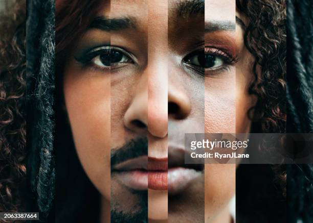 colagem de rostos com diferentes tons de pele - light skin black woman - fotografias e filmes do acervo